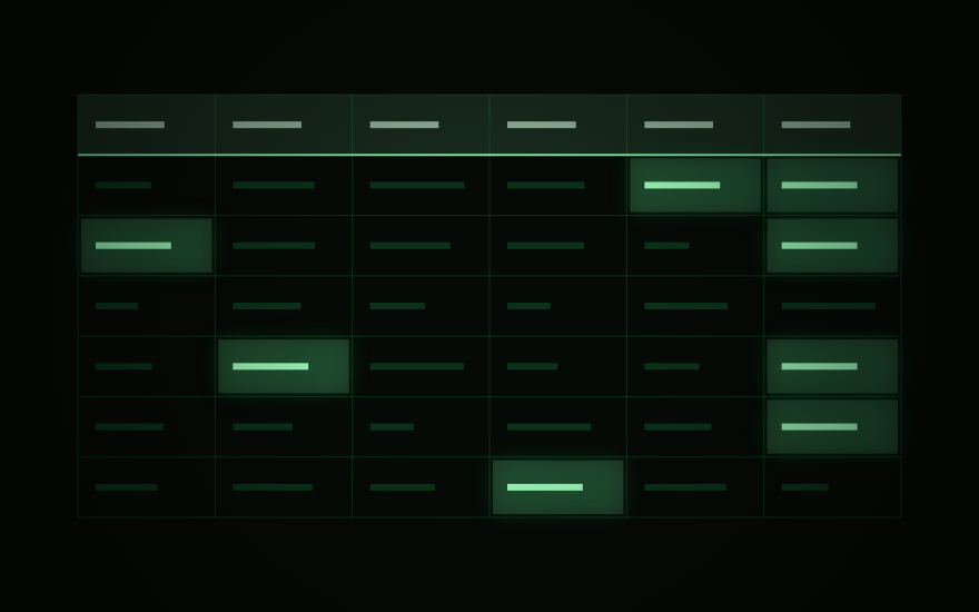 A glowing green data grid