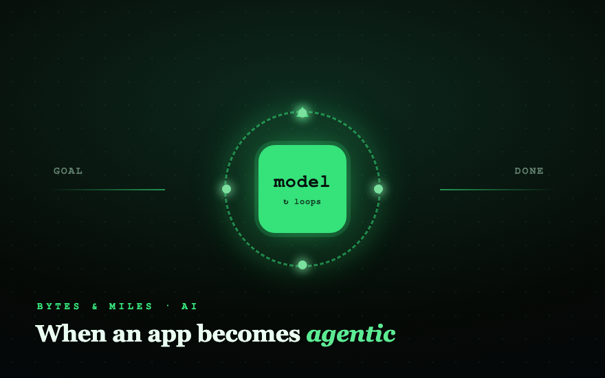 A glowing green loop circling a model node, the agentic loop